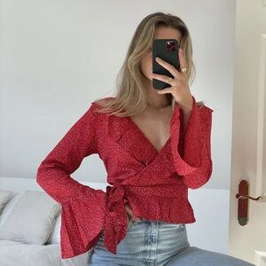 5/$20 Slaytwins Polka Dot Wrap Blouse 12 NWT